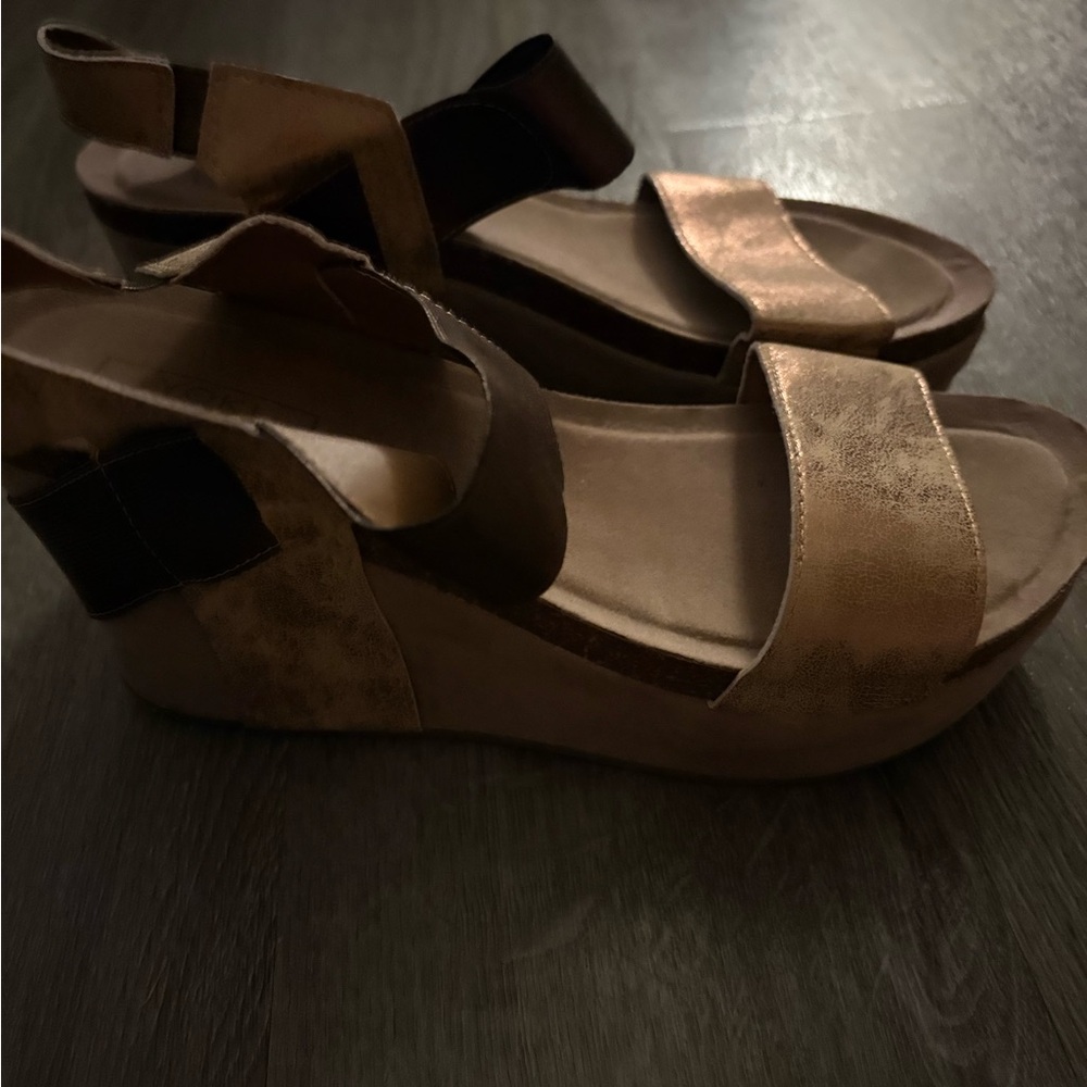 Premise Brown and Tan Wedge Sandals